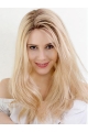 18" Long Blonde Wavy Without Bangs Layered 100% Hand-Tied Monofilament Ombre/2 tone  Human Hair Tied Wigs