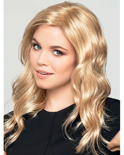 18'' Blonde Layered Wavy Without Bangs  Monofilament Lace Front Synthetic  Long Women Wigs 