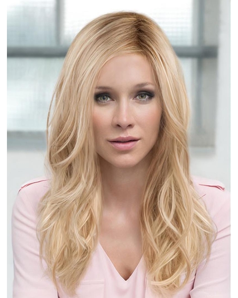 16" Wavy Without Bangs Blonde Monofilament Layered Really Long Synthetic Women Wigs