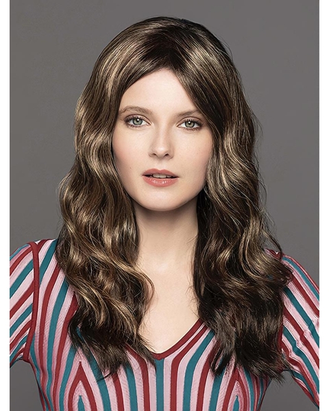  16" Wavy Without Bangs Brown Monofilament Lace Front  Long Synthetic Women Wig