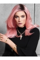 16" Pink Wavy Convenient Without Bangs Lace Front Synthetic Women Wigs