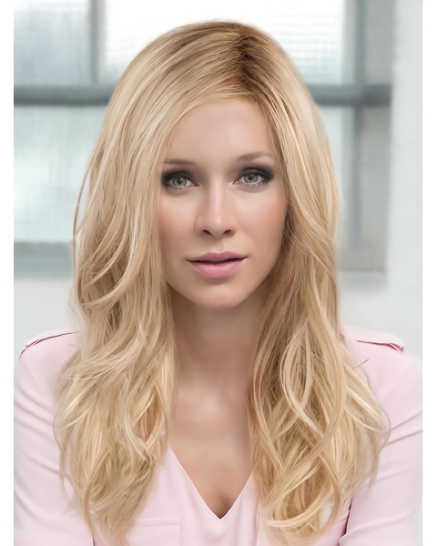 18'' Wavy Without Bangs Monofilament Lace Front Long Synthetic Blonde Women Wigs