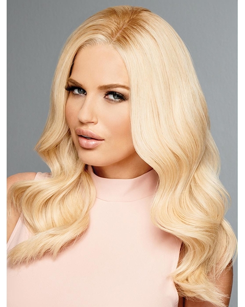 16'' Blonde Wavy Without Bangs 100% Hand-Tied Monofilament  Human Hair Women Wigs