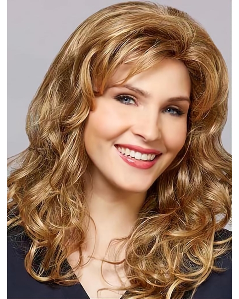 16" Wavy Without Bangs Layered Capless Blonde Long Synthetic Women Wigs