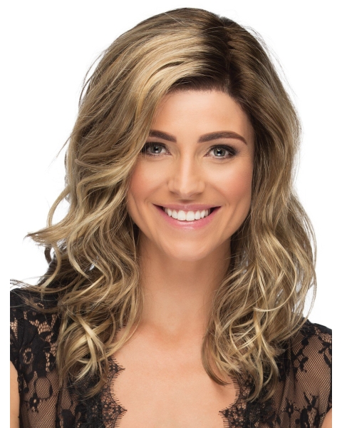 16" Wavy Without Bangs Monofilament Lace Front Blonde Long Synthetic Women Wigs