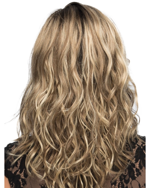 16" Wavy Without Bangs Monofilament Lace Front Blonde Long Synthetic Women Wigs