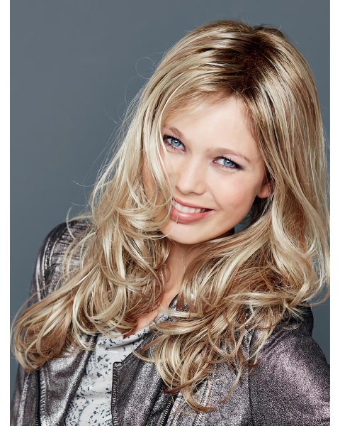 18" Wavy Without Bangs Lace Front  Blonde Long Synthetic Women Wigs