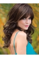 Brown 18" Wavy With Bangs Capless Long Synthetic Women Wigs