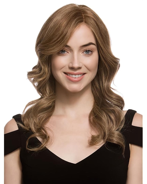 Affordable Wavy Without Bangs 100% Hand-Tied Monofilament Remy Human Hair Long Women Wigs