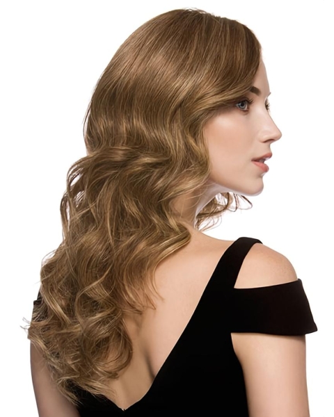 Affordable Wavy Without Bangs 100% Hand-Tied Monofilament Remy Human Hair Long Women Wigs