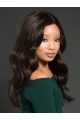 16'' Durable Long Wavy Without Bangs Layered Black Full Lace Human Hair Women African American Wigs