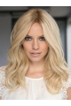 15'' Wavy Without Bamngs Platinum Blonde 100% Hand-Tied Monofilament Human Hair Women Wigs