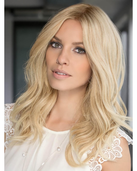 15'' Wavy Without Bamngs Platinum Blonde 100% Hand-Tied Monofilament Human Hair Women Wigs