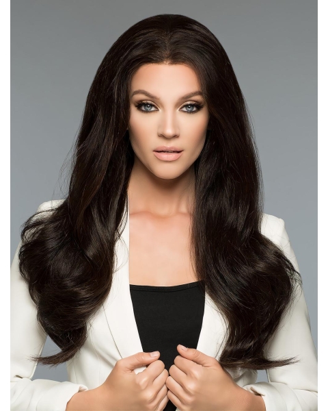 26'' Wavy Without Bangs 100% Hand-Tied Black Monofilaament Lace Front Human Hair Women Wigs