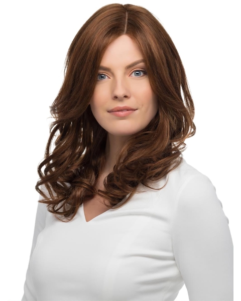 16'' Wavy Brown Layered 100% Hand-Tied Monofilament  Human Hair Women Wigs