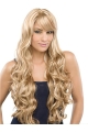 24'' Wavy With Bangs 100% Hand-Tied Monofilament Flexibility Remy Human Hair Blonde  Long Human Hair Wigs