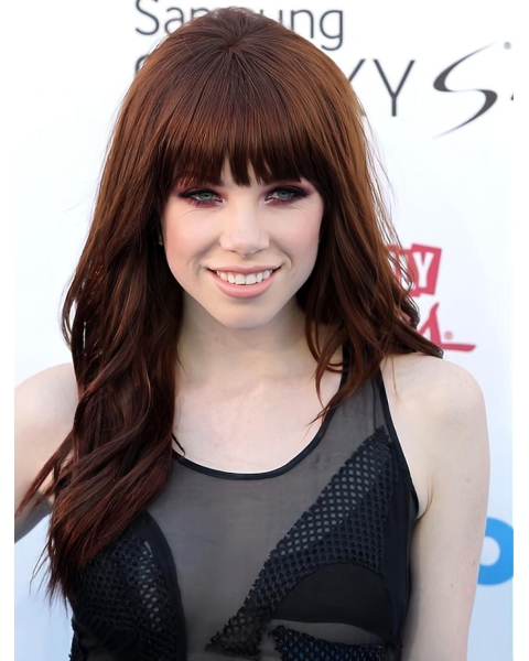 18" Auburn Wavy With Bangs Capless Human Hair Carly Rae Jepsen Wigs