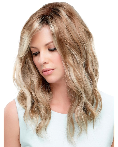 15'' Online Layered Wavy Blonde 100% Hand-Tied Monofilament Long Synthetic Women Wigs