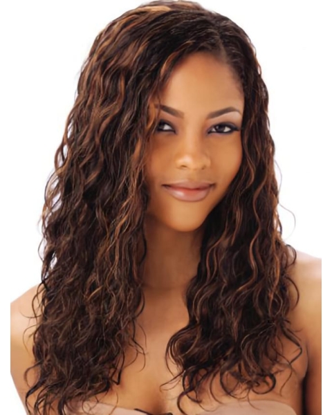 20'' Style Auburn Wavy Without Bangs Full Lace Long Human Hair Wigs