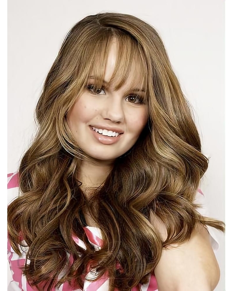 20'' Mature Brown Wavy With Bangs Monofilament Lace Front Long Human Hair Women Wigs