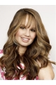 20'' Mature Brown Wavy With Bangs Monofilament Lace Front Long Human Hair Women Wigs