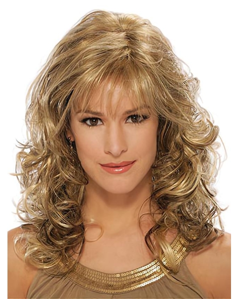 Modern Blonde Wavy With Bangs Capless Long Classic Synthetic Women Wigs