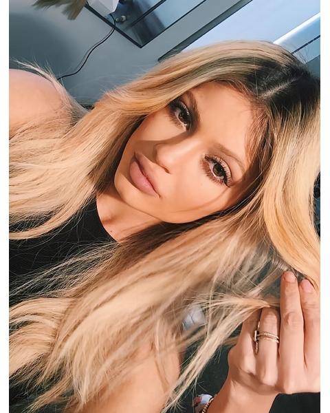 2016 Long Wavy Wihtout Bangs Lace Front Blonde Layered Synthetic Kylie Jenner Inspired Women Wigs