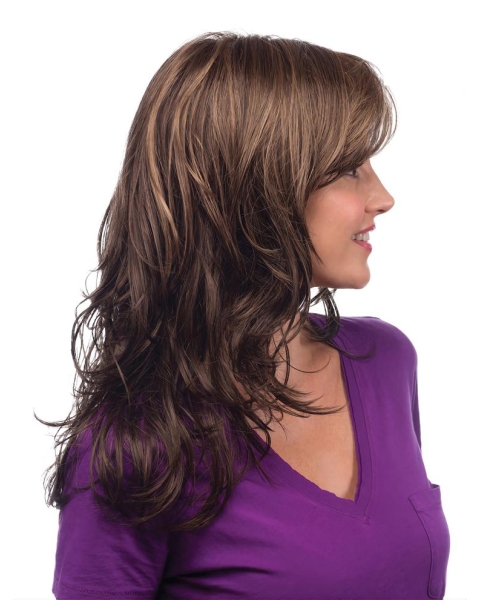 16'' Capless Wavy With Bangs Brown Long Synthetic Women Wigs