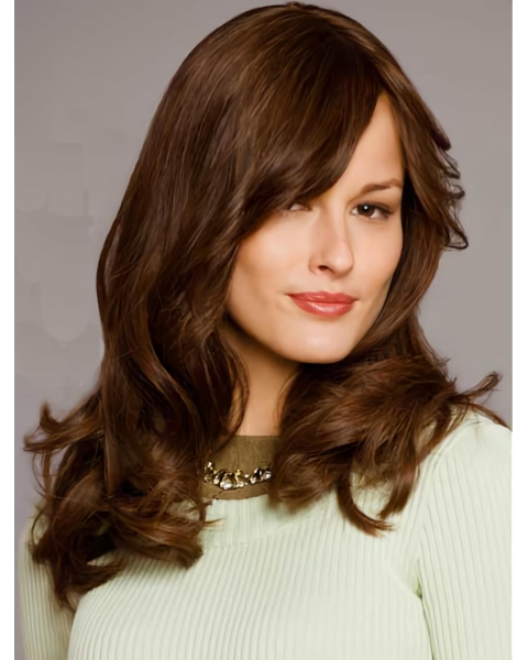 18'' Brown Wavy Capless Long Human Hair Women Wigs