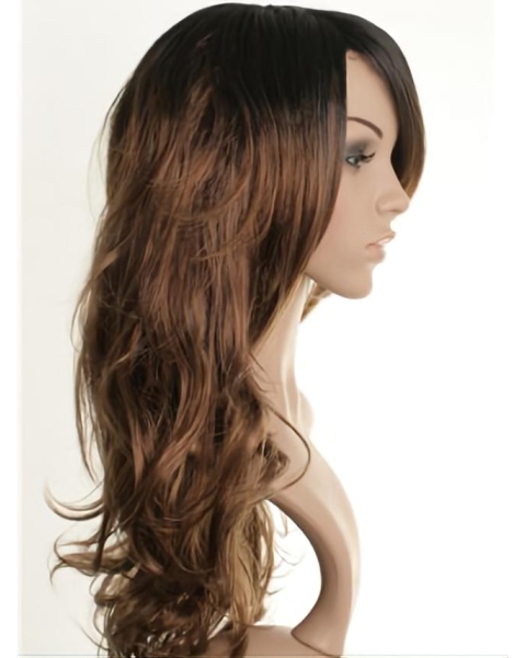 24'' Nice Brown Wavy Capless Long Synthetic Women Celebrity Wigs