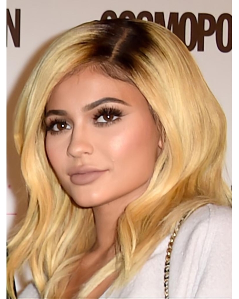 Affordable Long Wavy Without Bangs Lace Front Blonde Layered Synthetic Kylie Jenner Inspired Wigs