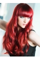 22'' Light Red Wavy With Bangs Capless Human Hair Women Wigs