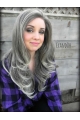 18'' Popular Long Wavy Wihtout Bangs Hand-tied Fabulous Synthetic Grey Wigs