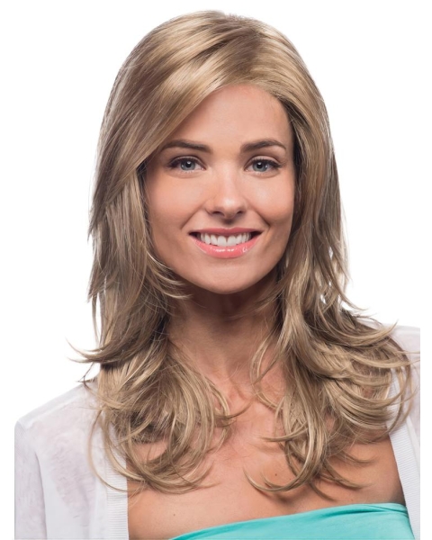 Blonde Wavy Without Bangs Lace Front Synthetic Heat Friendly Long Women Wigs