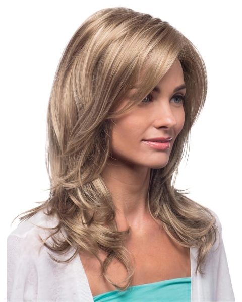 Blonde Wavy Without Bangs Lace Front Synthetic Heat Friendly Long Women Wigs