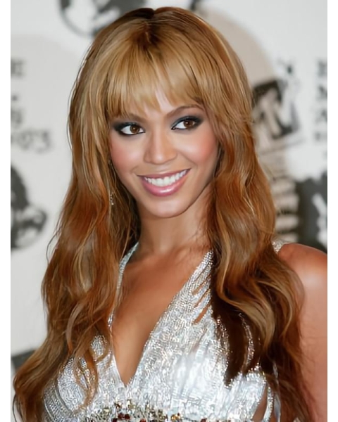 Online Auburn Wavy With Bangs Full Lace Long Beyonce Human Hair Wigs