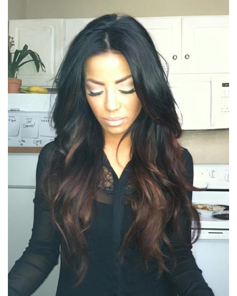 24'' Long Wavy Without Bangs Full Lace 100% Human Hair Ombre Color Wigs