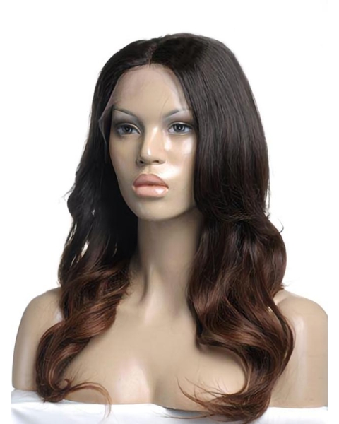 24'' Long Wavy Without Bangs Full Lace 100% Human Hair Ombre Color Wigs