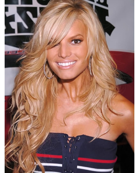 18'' Long Wavy With Side Bangs Lace Front Layered 100% human remy hair Jessica Simpson American west Wigs