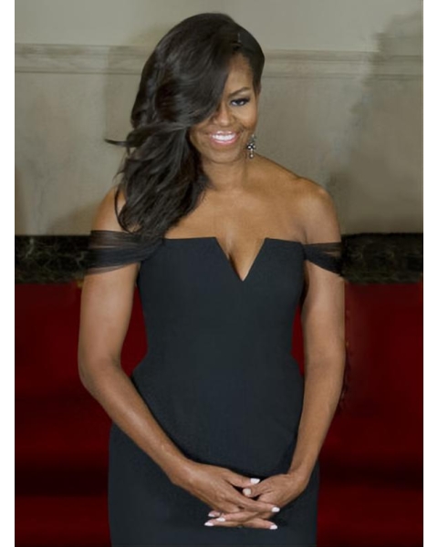 16'' New Arrival Hand-tied Long Wavy Human Hair Michelle Obama Wigs