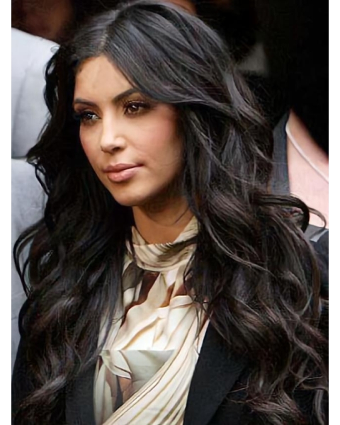 20'' Glamorous Long Body Wave Without Bangs Lace Front Human Hair Kim Kardashian Hairstyle wigs