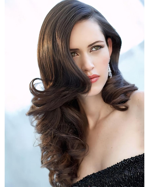 22'' Comfortable Wavy  Black 100% Hand-Tied Monofilament  Remy Human Hair Long Women Wigs