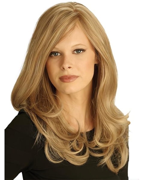 Fashionable Blonde Wavy 100% Hand-Tied Monofilament Remy Human Hair  Long Women Wigs