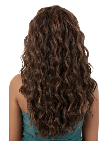 20'' Wavy Without Bagns Capless Polite Brown  Long Synthetic African American Wigs