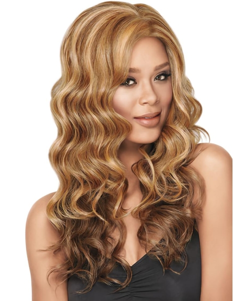 22'' Easy Blonde Wavy Without Bangs Capless Long Synthetic Women Wigs