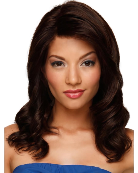 Auburn Layered Lace Front Wavy Without Bangs Impressive Long Human Hair Wigs