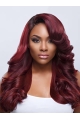 Dark Red Long Wavy With Wavy Bangs Charming Lace Front Wigs