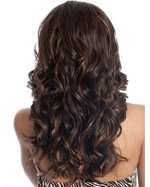 Brown Wavy Long Human Hair Lace Front Wigs