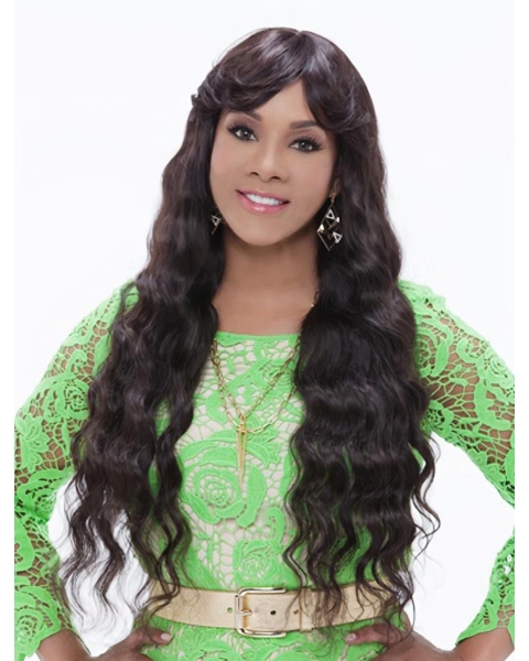 Exquisite Brown Wavy Long African American Wigs