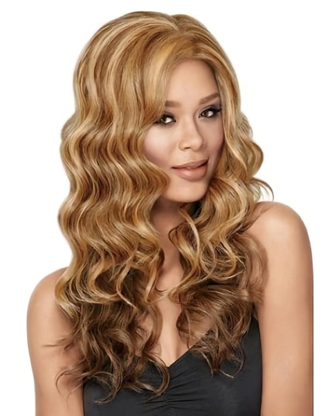 Braw Brown Wavy Long Glueless Lace Front Wigs